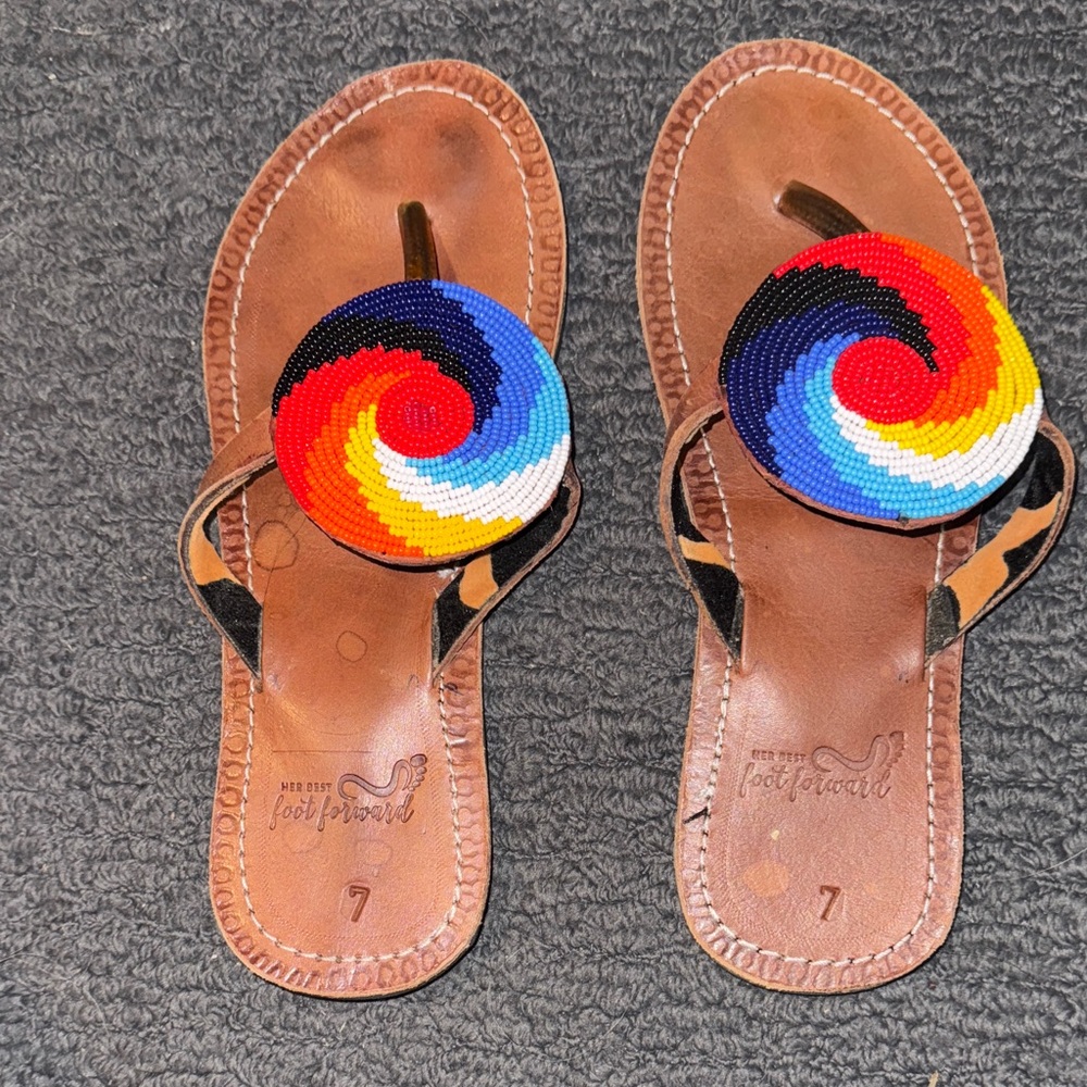 Colorful Beaded Leather Fair Trade Sandals